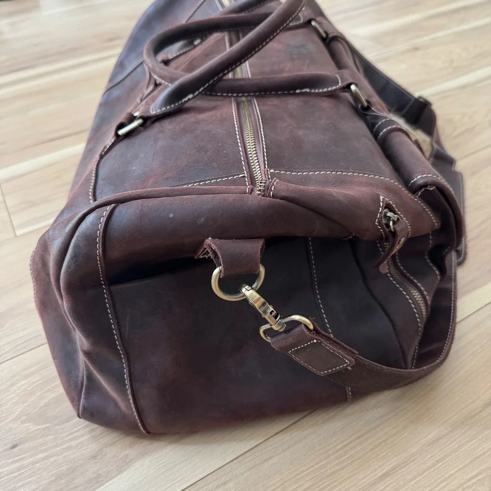 Brown Leather Duffle Bag Weekender Travel Luggage TEK Monogrammed